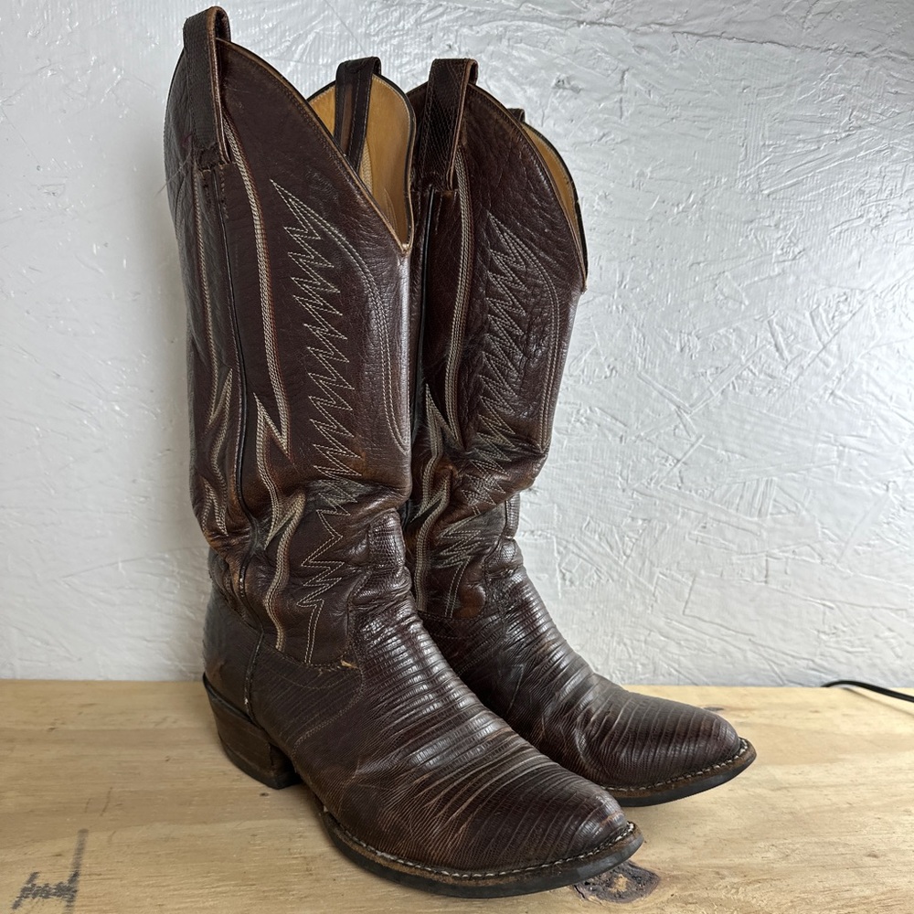 Sanders Size 8 Mexican Brown Leather Cowboy Boots